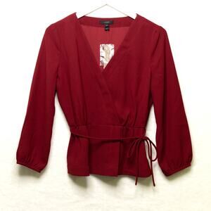 J. Crew Red Wrap Blouse